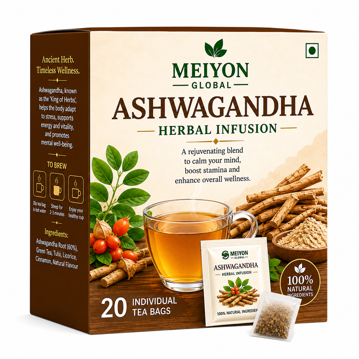 Ashwagandha Tea -Reduce Stress , Promote Sleep  Improves Memory, Boost Immunity,  Regulate Blood Sugar levels