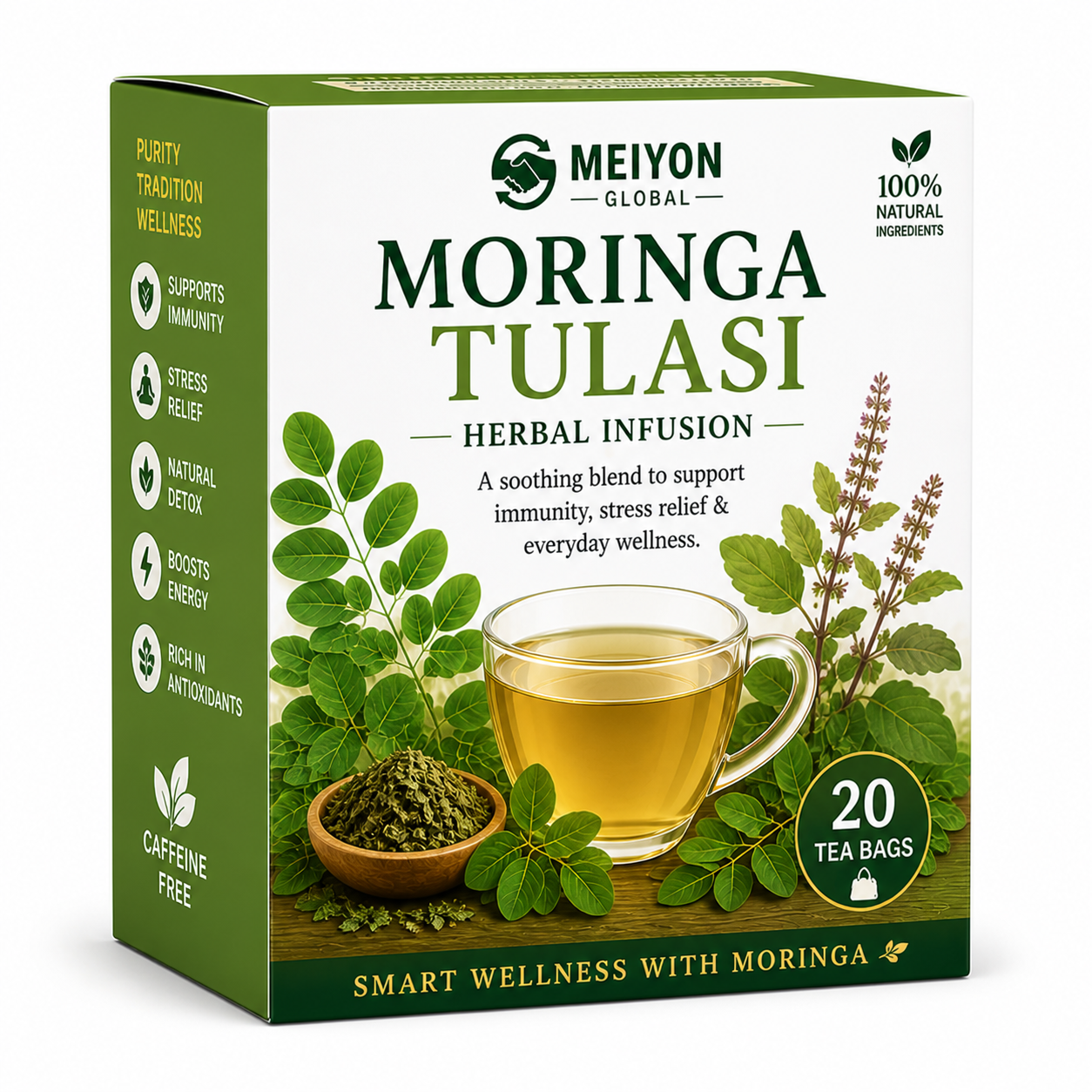 Moringa Tulsi Herbal Infusion – Boost Immunity, Increase energy, Mental Clarity, Muscle Relaxation and Overall Wellbeing