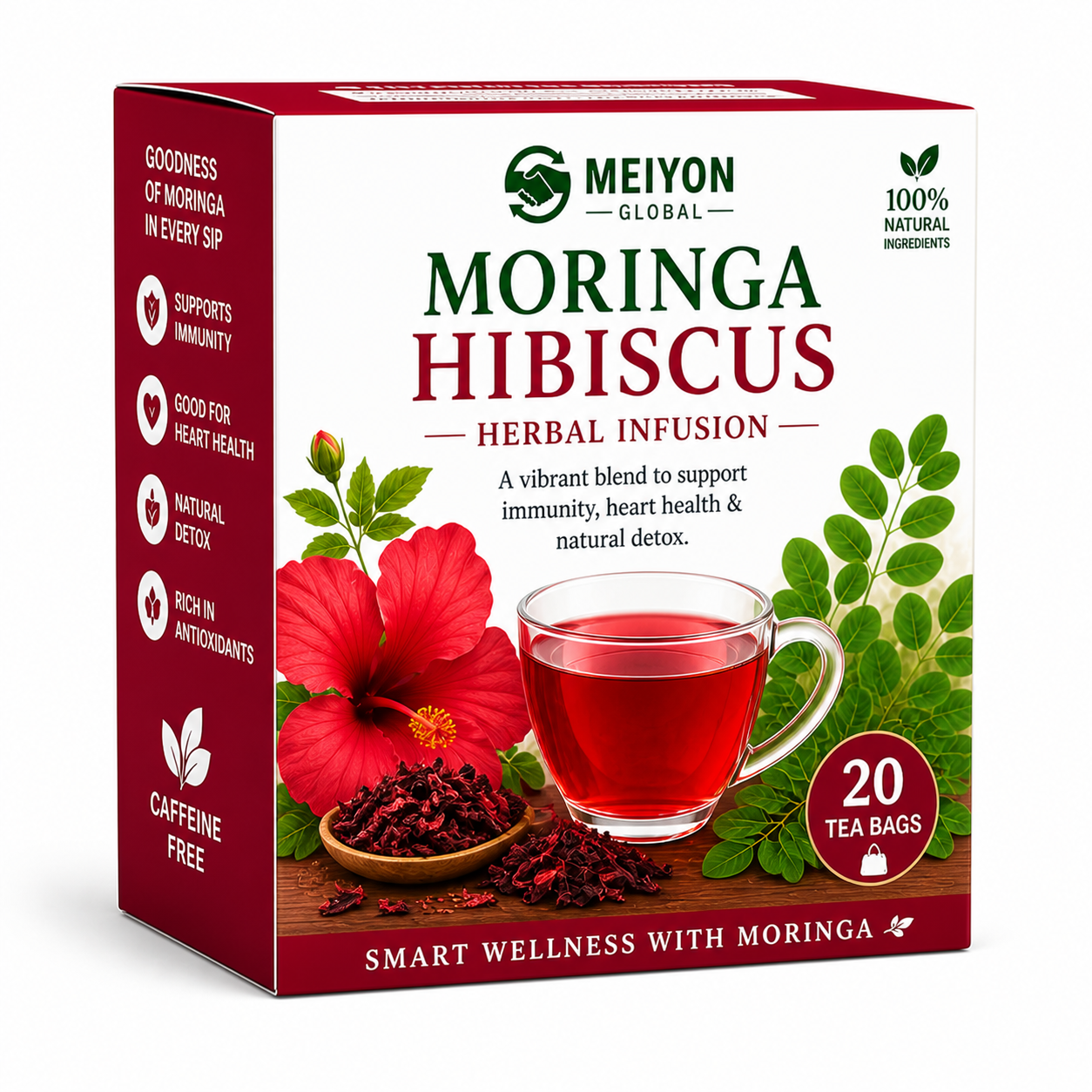 Moringa Hibiscus Tea -With Moringa & Hibiscus leaves, supports weight loss, Liver health , Lowering Blood Pressure.