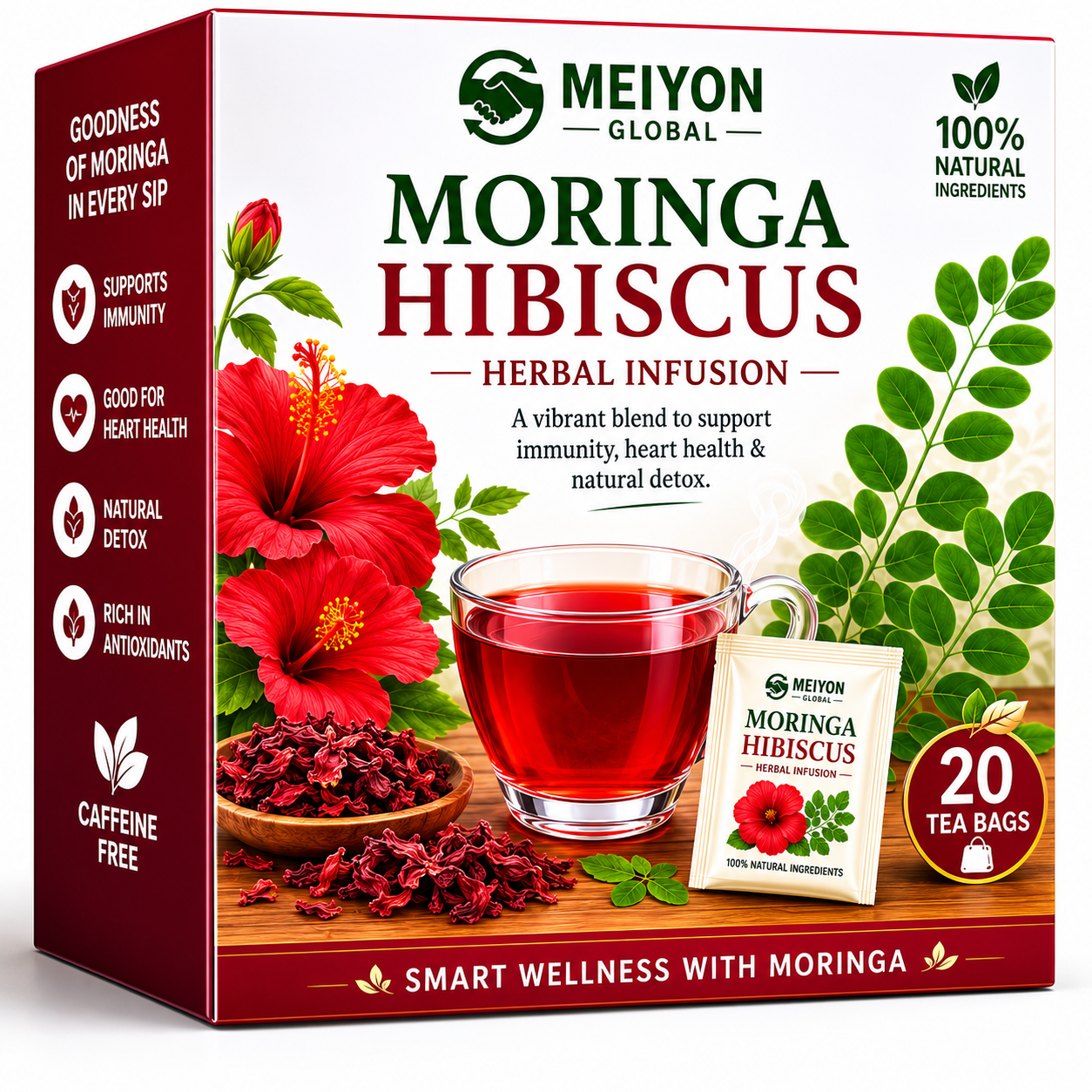 Moringa Hibiscus Tea -With Moringa & Hibiscus leaves, supports weight loss, Liver health , Lowering Blood Pressure.